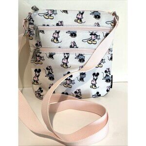 Disney X Loungefly Crossbody Bag Purse Mickey Minnie Mouse Pastel Pink 8X9"